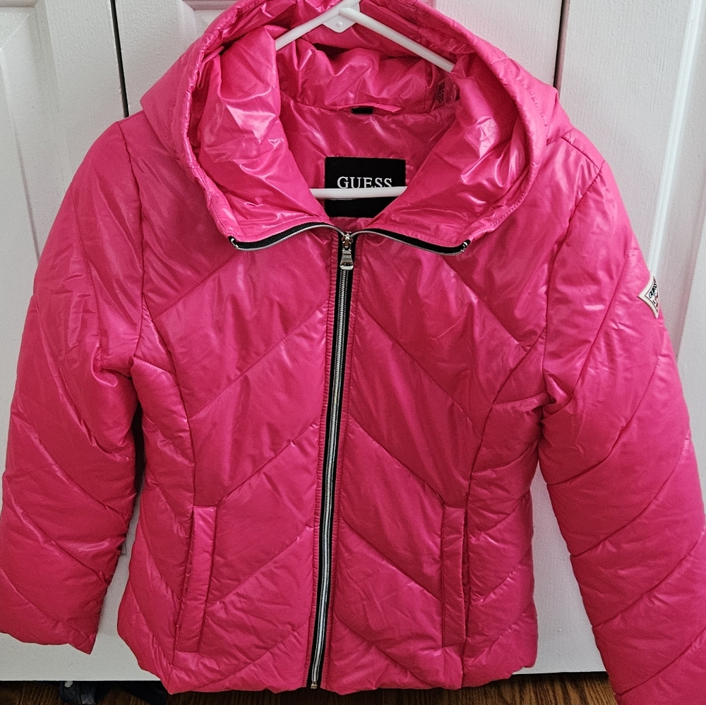 GUESS Women's Barbie Pink Puffer Jacket Small NWOT